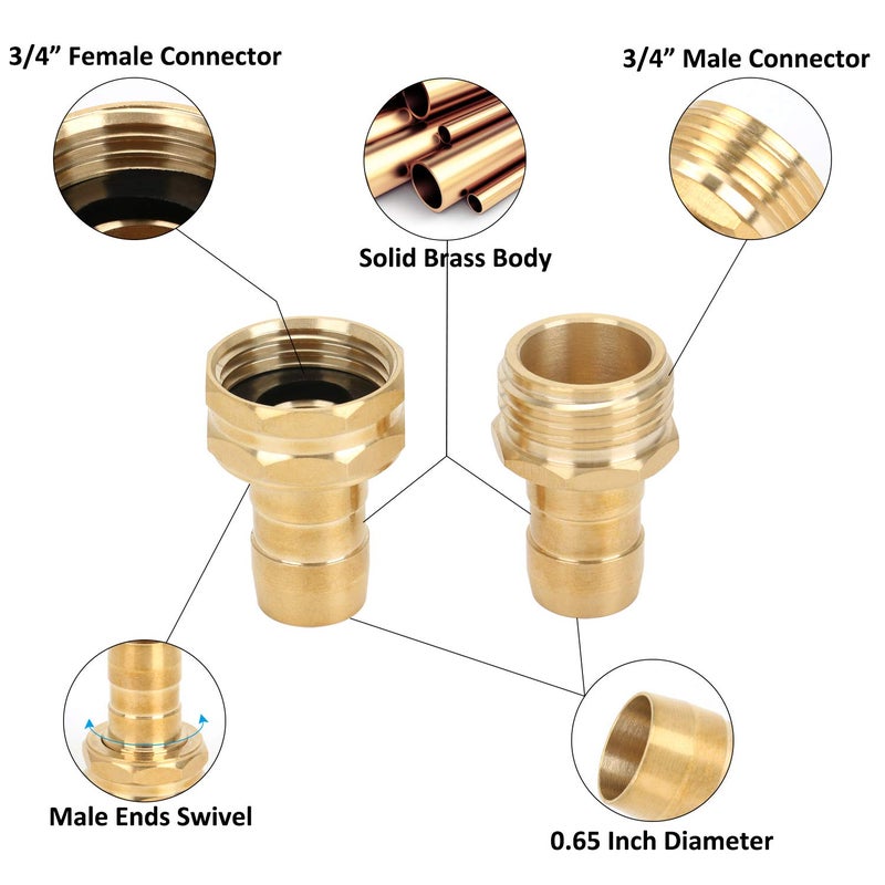 STYDDI Garden Hose Repair Kit, Solid Brass Water Hose Mender Female and Male Hose Connector with Clamps, Fit All 5/8" and 3/4" Rubber Garden Hose, 4 Set - Image 3